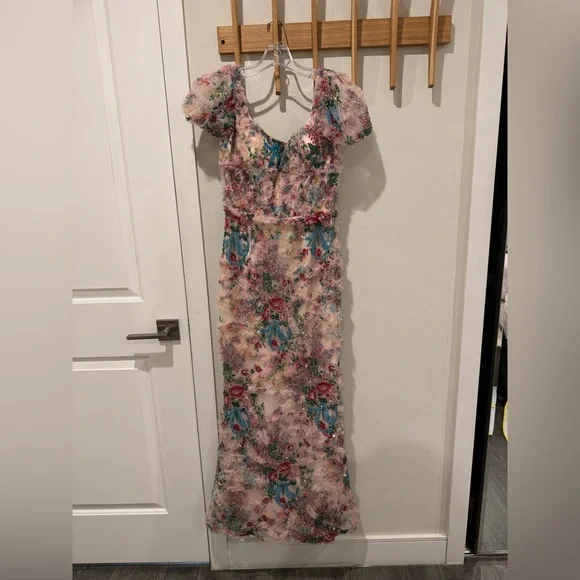 Sherri Hill Floral Maxi Dress - Pink and Green - Picture 2 of 9